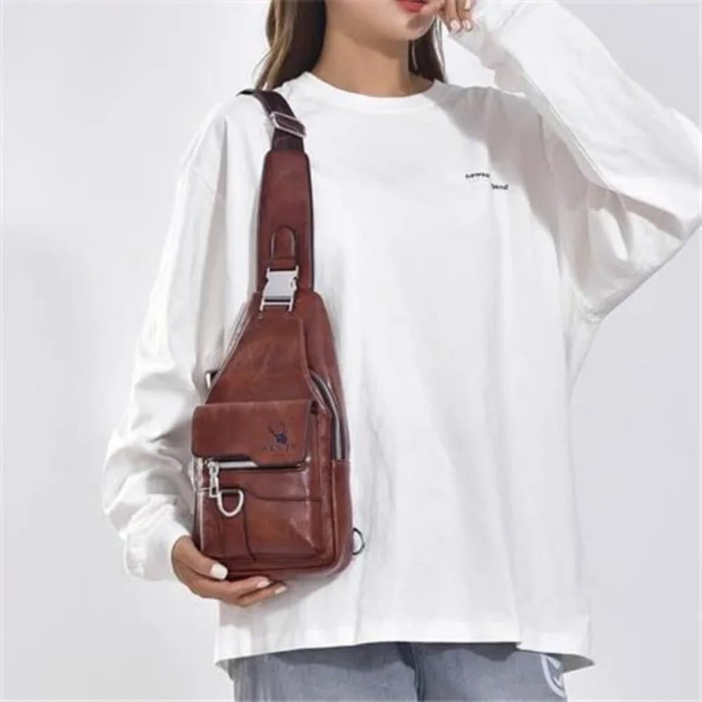 Sling Bag for Men Crossbody Chest Bag,PU leather Over the Shoulder Purse